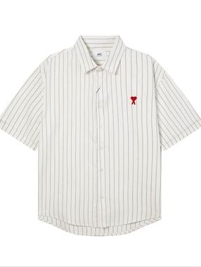 AMI Paris Striped Shirt Ami de Coeur Heart Logo Size L NEW